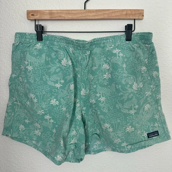 Patagonia Baggies 5” shorts women’s sz XL teal pattern pockets activewear hiking - Picture 1 of 4
